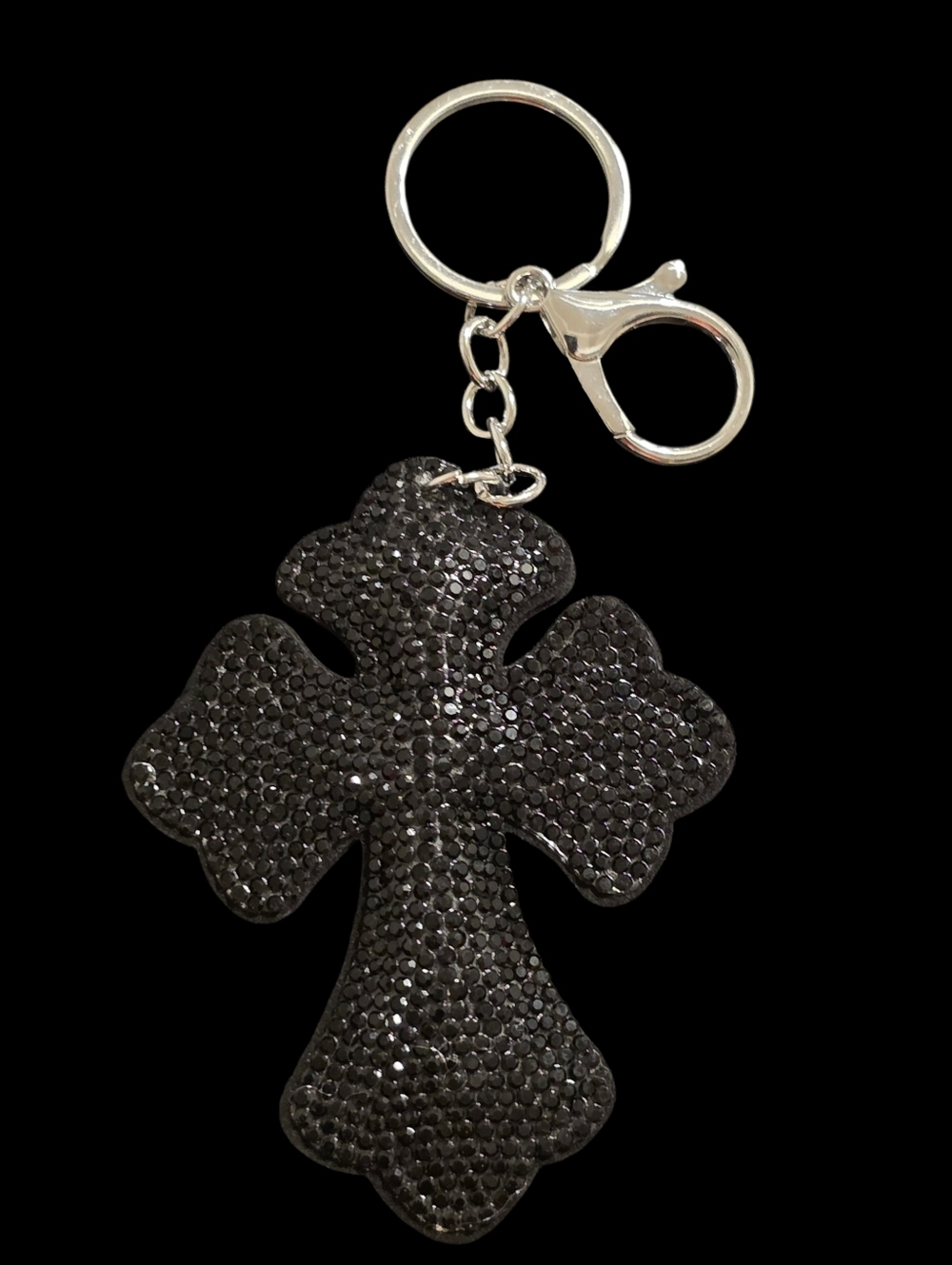 Black Rhinestone Cross Bag Charm Keychain